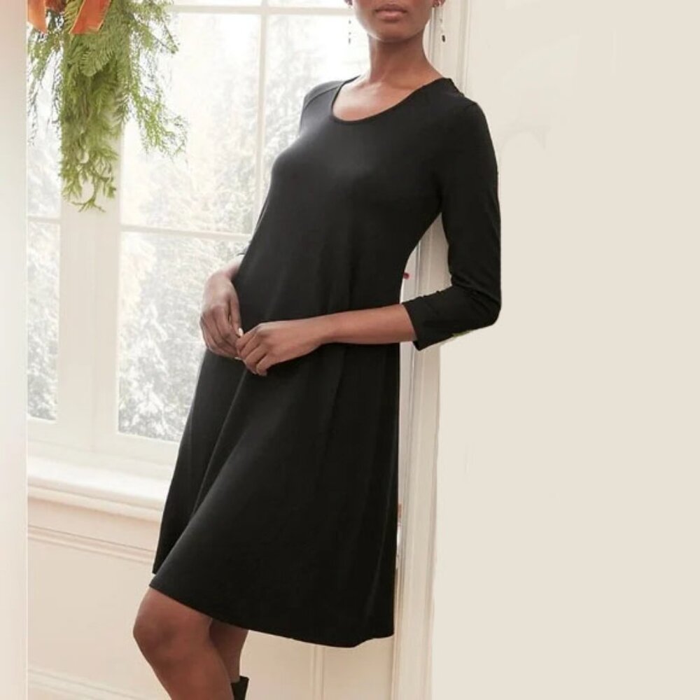 Garnet Hill Black Pullover Trapeze Dress Size Large NWT
